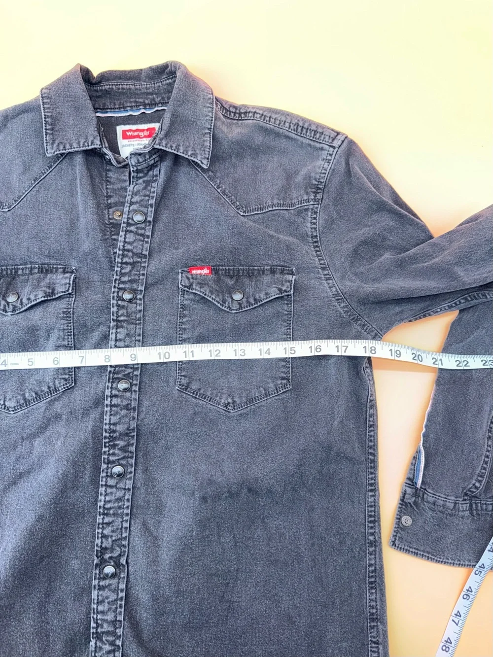 Wrangler Western Snap Button Utility Shirt Black Denim Cotton Long Sleeve